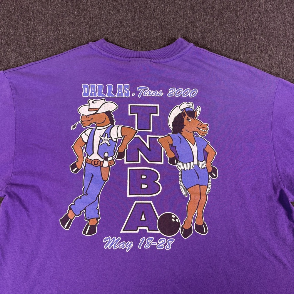 Vintage TNBA Dallas 2000 Bowling T-Shirt XL Purple Hanes USA Made 50/50